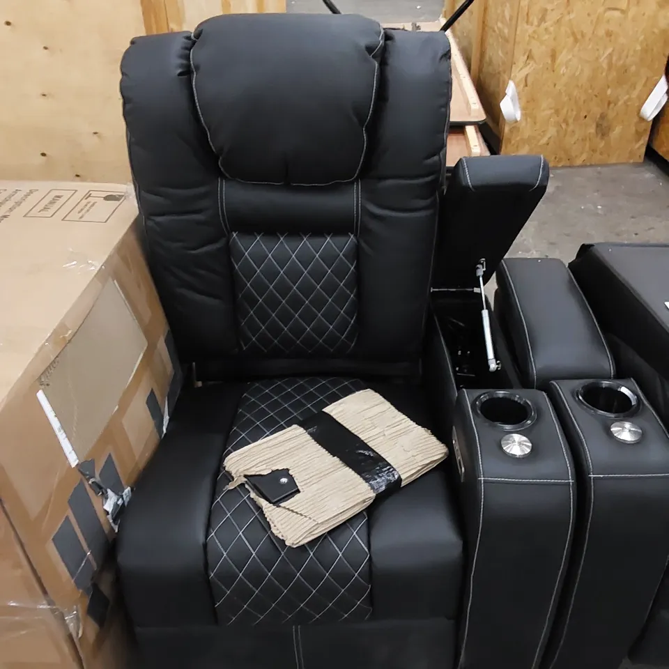 DESIGNER FAUX LEATHER ELECTRIC RECLINER SOFA PIECE - BLACK 