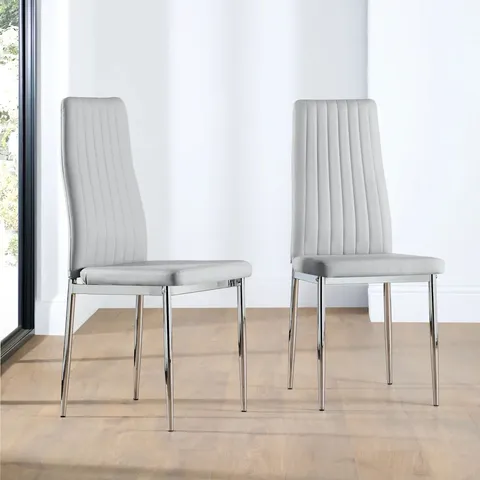 BOXED LEON DINING CHAIR, LIGHT GREY CLASSIC FAUX LEATHER & CHROME 