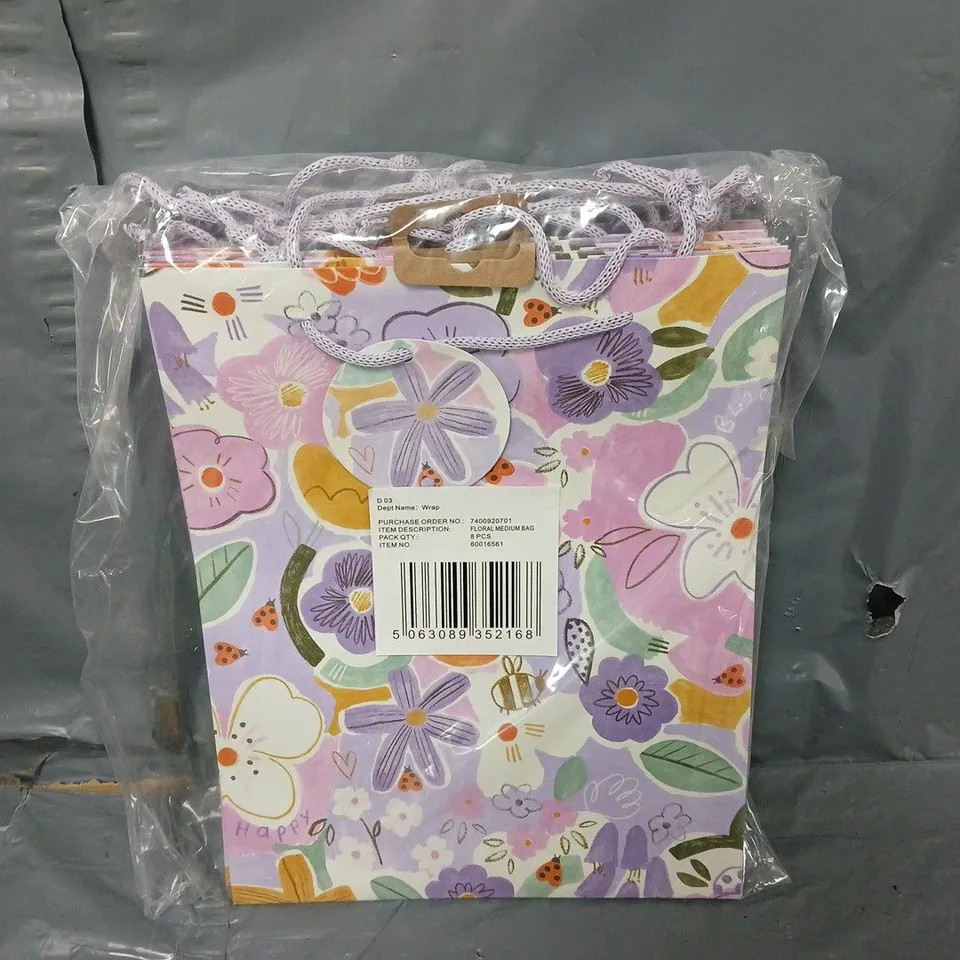 APPROXIMATELY 80 FLORAL MEDIUM BAGS IN PURPLE MULTI