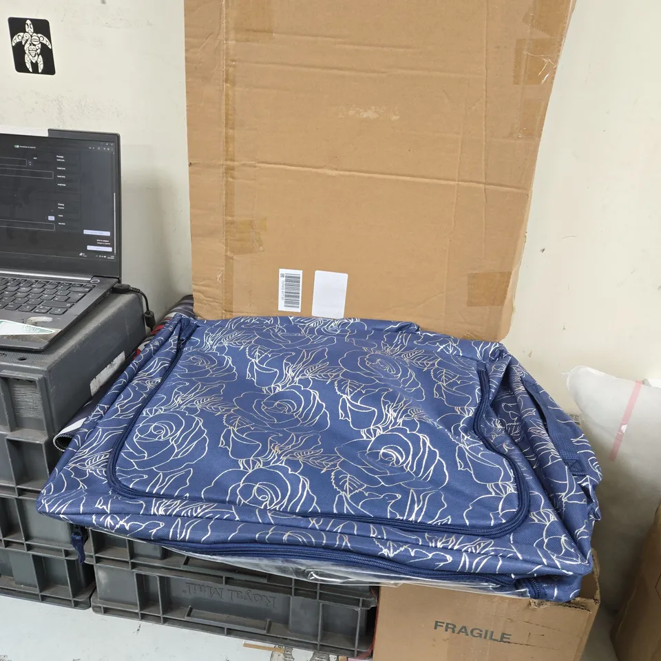 BLUE FLORAL TRAVEL/STORAGE BAG WITH CLEAR WINDOW – FOLDABLE SINGLE UNIT