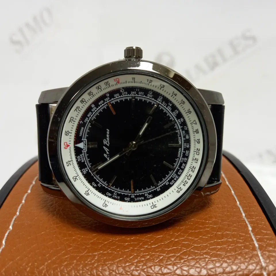 LA BANUS BLACK & WHITE LEATHER STRAP WRISTWATCH  RRP £500