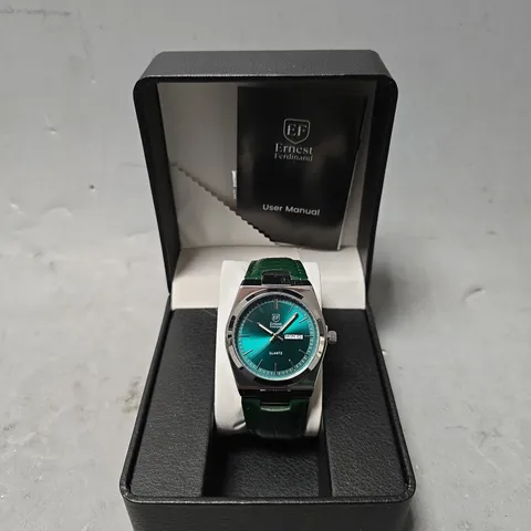 ERNEST FERDINAND WATCH – DAY DATE CALENDAR DIAL – LEATHER STRAP – 3ATM WATER RESISTANT - GIFT BOX