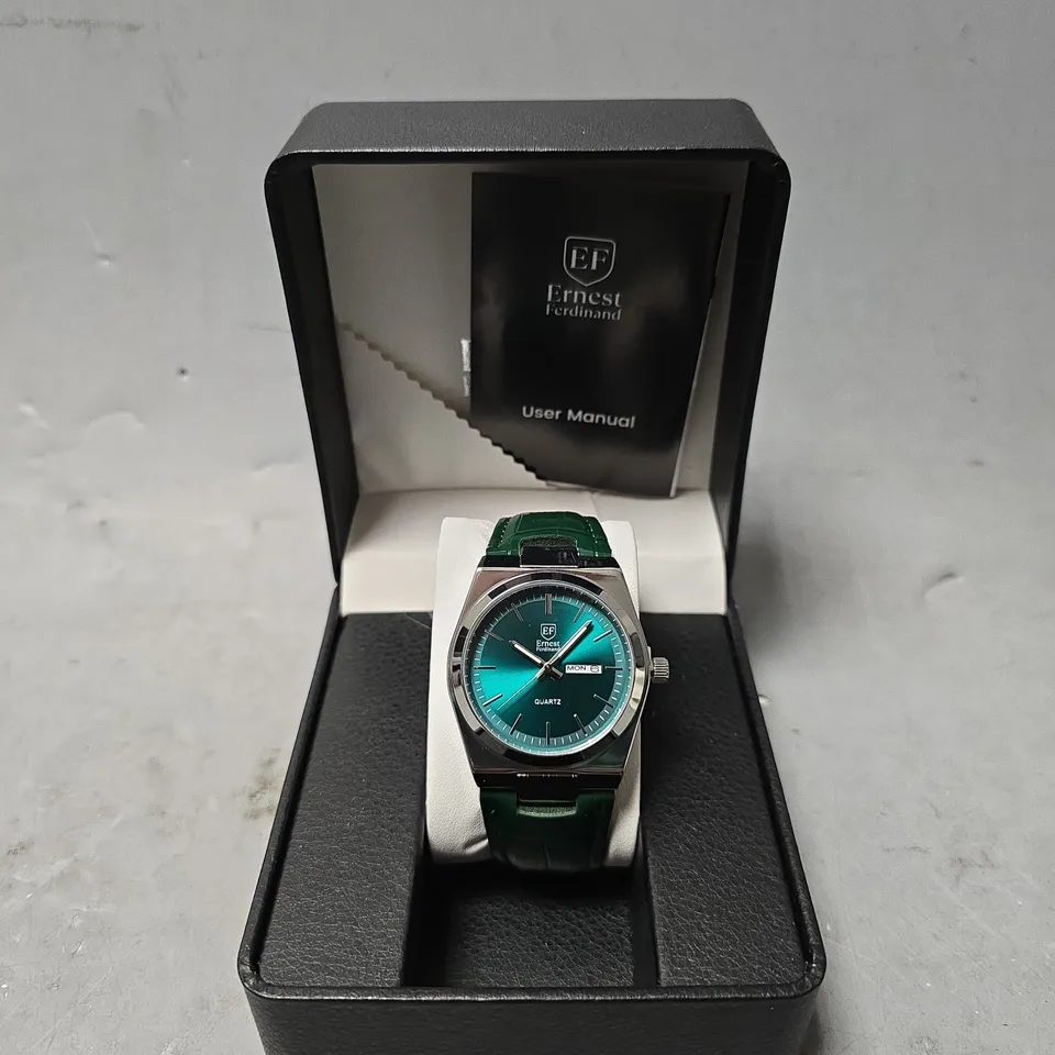  ERNEST FERDINAND WATCH – DAY DATE CALENDAR DIAL – LEATHER STRAP – 3ATM WATER RESISTANT - GIFT BOX