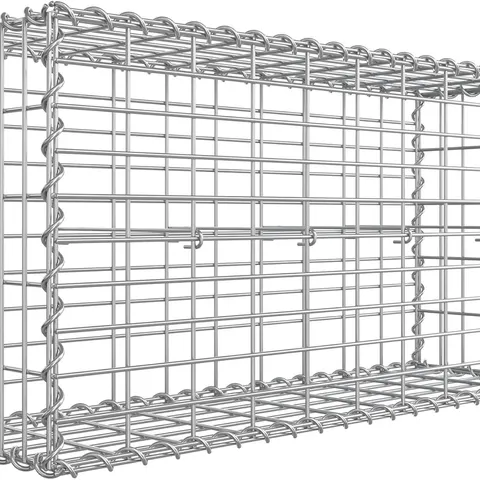 BOXED SONGMICS METAL GABION CAGE WITH 5×10CM MESH FOR STONES, GALVANISED, GARDEN DECOR WALL PARTITION, 100×50×30CM, SILVER