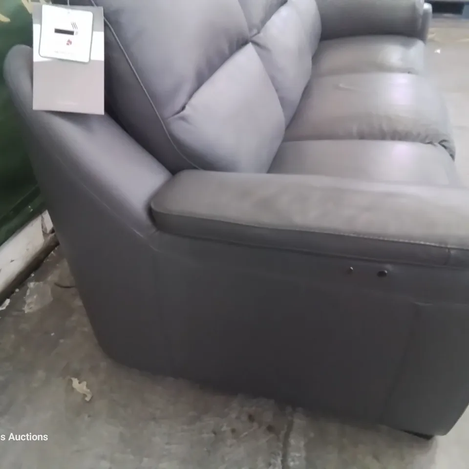 QUALITY ITALIAN DESIGNER POWER RECLINING THREE SEATER SOFA GREY LEATHER 