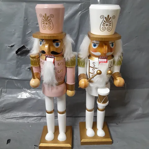 SET OF 2 PINK/WHITE NUTCRACKER CHRISTMAS DECORATIONS - 12 INCH