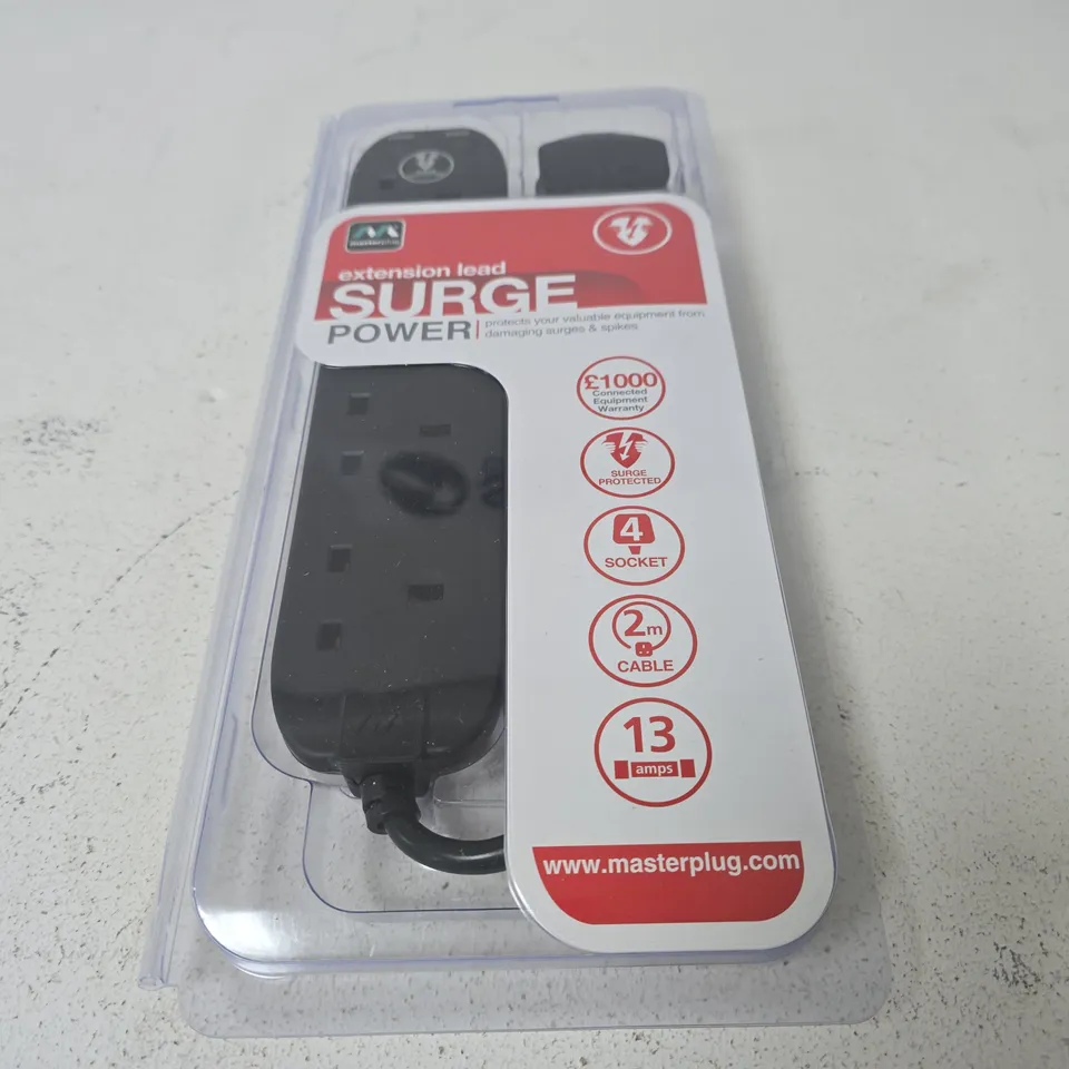 MASTERPLUG 4-SOCKET SURGE PROTECTED EXTENSION LEAD, 2M CABLE