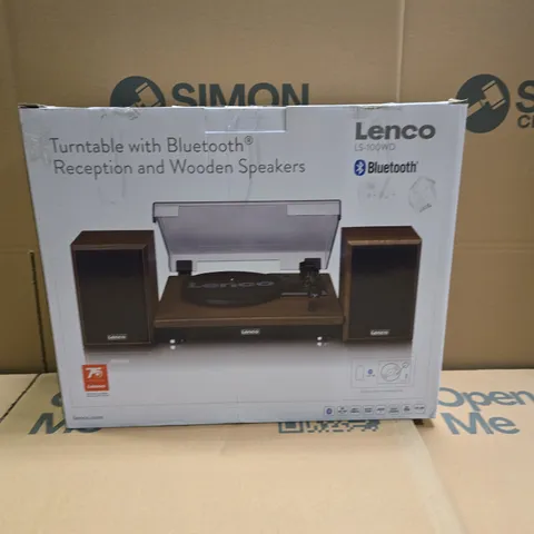 BOXED LENCO LS-100WD BELT DRIVE TURNTABLE WITH WOODEN SPEAKERS