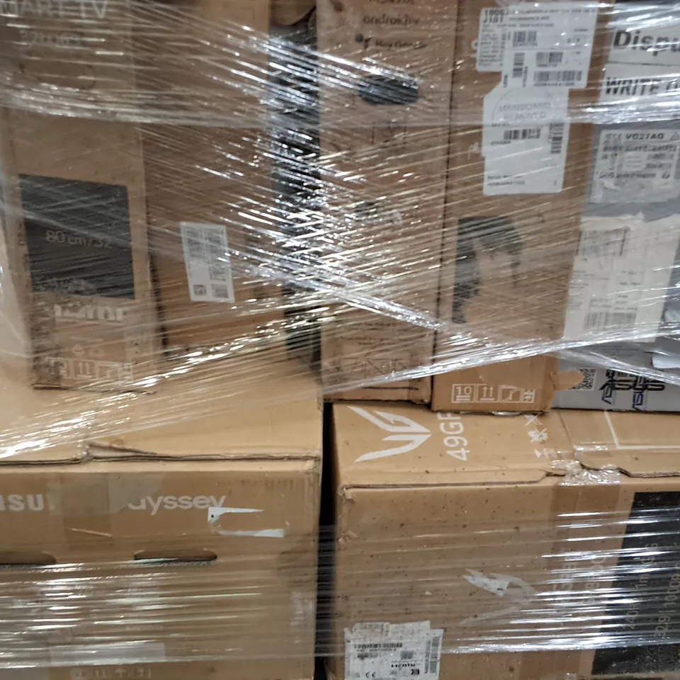 PALLET CONTAINING 12 ASSORTED TECH ITEMS TO INCLUDE SAMSUNG 49" MONITOR, HP OFFICEJET PRINTER AND ACCESSORIES LCD USB MONITOR