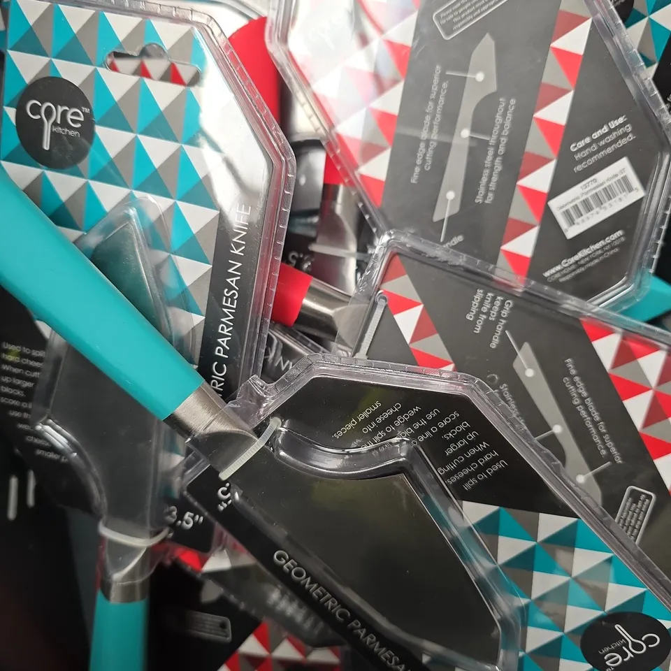 SET OF CORE KITCHEN PINK & BLUE GEOMETRIC PARMESAN 3.5" KNIVES 
