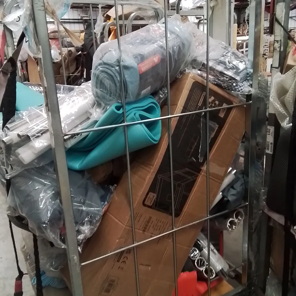 CAGE OF ASSORTED HOUSEHOLD GOODS AND PRODUCTS TO INCLUDE;PLAYPEN,ELECTR HOTWATER BOTTLE,PICNIC BLANKET