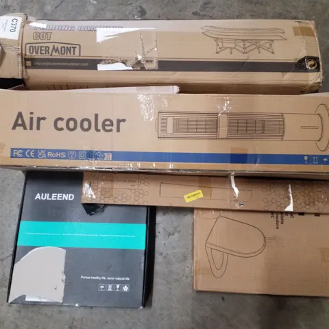 PALLET CONTAINING ASSORTED PRODUCTS INCLUDING FOLDING CAMPING COT, AIR COOLER, SQUARE SHOWER HEAD, FOLDABLE DRYING RACK & TOILET SEAT