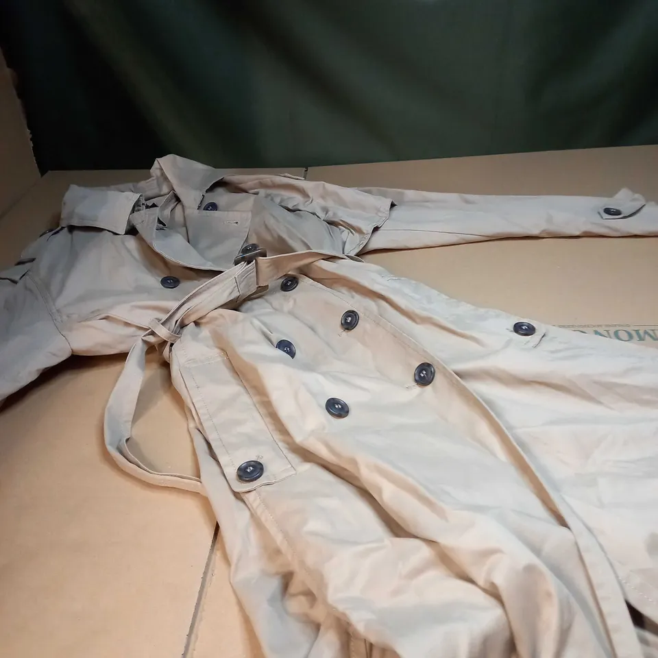 KAREN MILLEN TAN BUTTON UP FULL LENGTH TRENCH COAT - SIZE 12