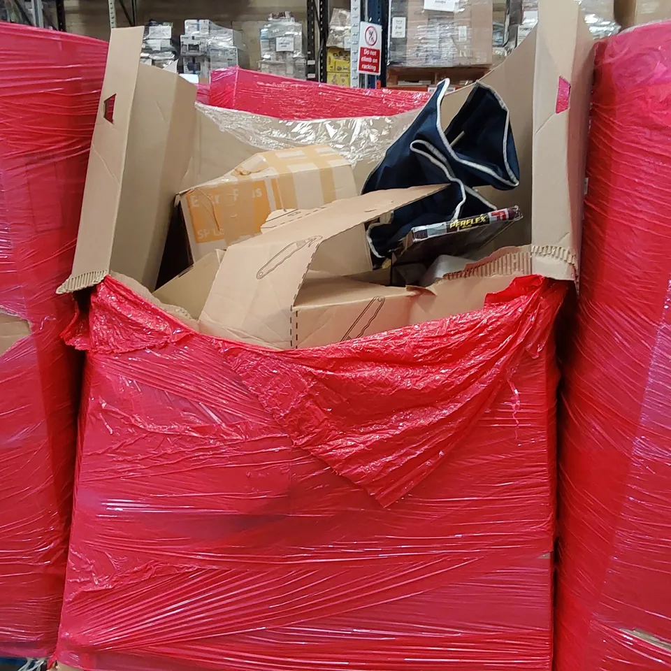 PALLET OF ASSORTED HOMEWARE AND CONSUMER PRODUCTS TO INCLUDE; FOLDING CAMPING BED, DEHUMIDIFIER, PET GATE, DACIA DUSTER WIND DEFLECTORS, PET BED ECT.