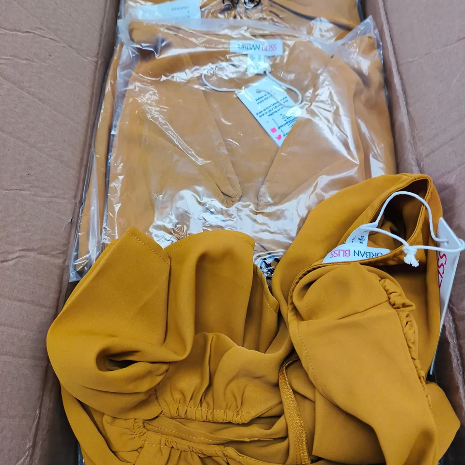 BOX OF APPROXIMATELY 48 URBAN BLISS MUSTARD WRAP BLOUSE WITH RUCHED RUFFLE HEM – WOMEN'S TOP - SIZES 8 /16