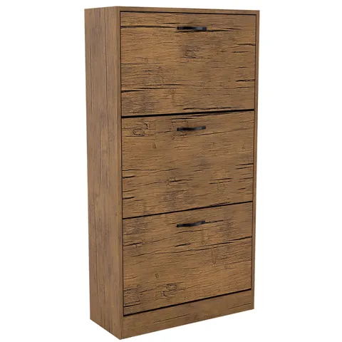BOXED VIDA DESIGN 3 DRAWER SHOE CABINET - ANTIQUE BROWN
