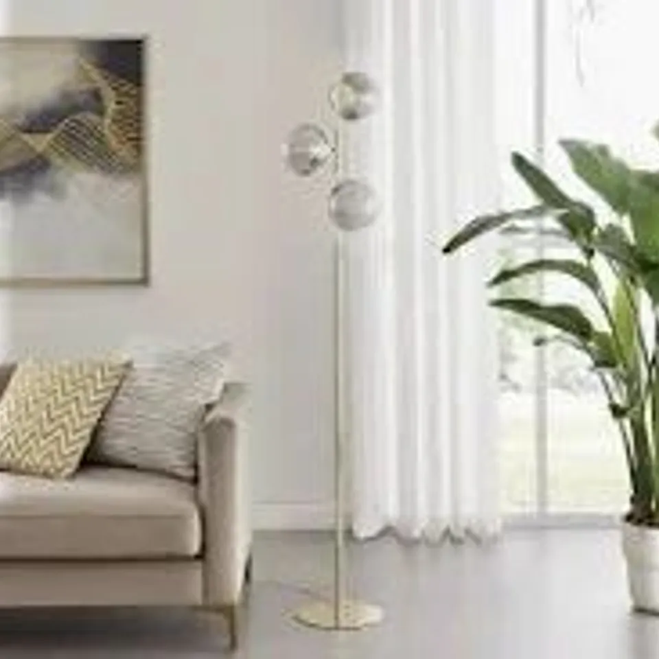 BOXED ANJAE TRIPLE LIGHT FLOOR LAMP - FROSTED GLASS AND POLISHED METAL CHI (1 BOX)
