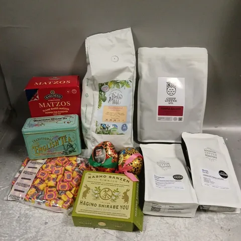 APPROXIMATELY 12 ASSORTED FOOD & DRINK ITEMS TO INCLUDE - CHIPP COFFEE TEMPLE ARCHES - TRADITIONAL ENGLISH TEA - BIRD & WILD DECAFFEINATED COFFEE BEANS - ETC