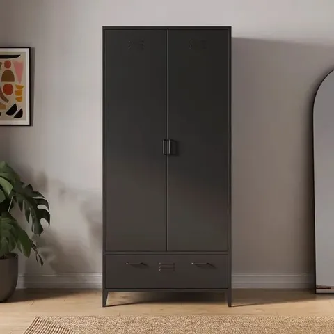 BOXED HELGA METAL DOUBLE WARDROBE - BLACK (1 BOX)
