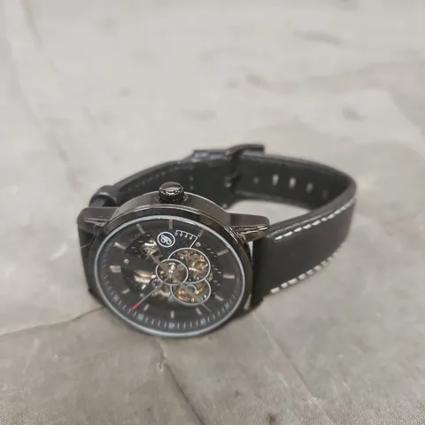 GENOA SKELETON MECHANICAL WRISTWATCH WITH BLACK LEATHER STRAP