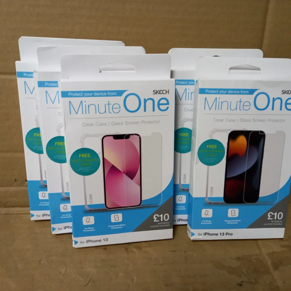LOT OF 5 MINUTE ONE CLEAR CASES INCLUDING 3 FOR IPHONE 13 AND 2 FOR IPHONE 13 PRO