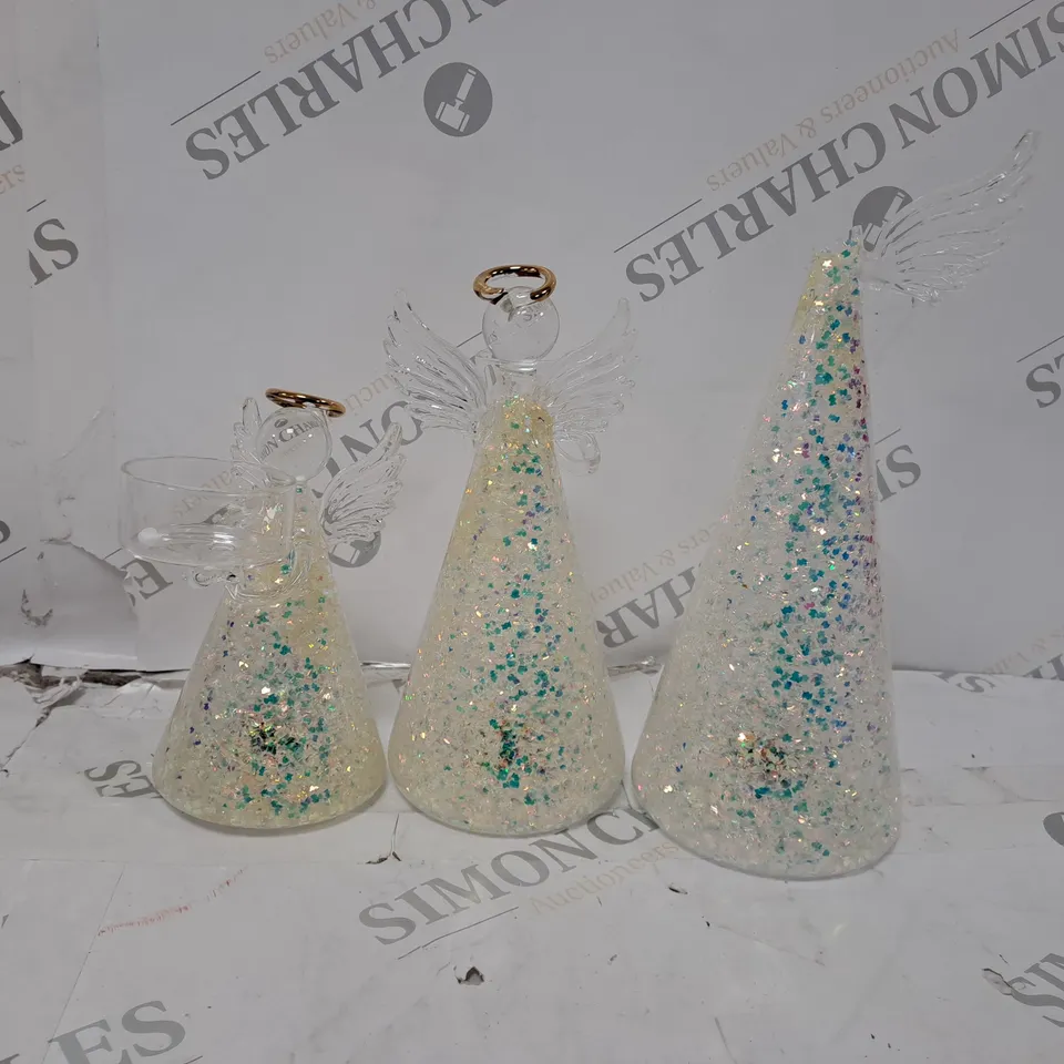 HOME REFLECTIONS SET OF 3 PRE-LIT GLASS ANGEL CANDLE HOLDERS