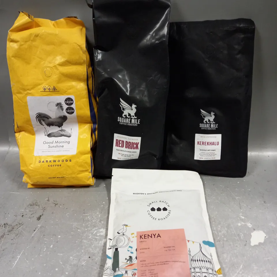 4 X ASSORTED COFFEE PRODUCTS TO INCLUDE SQUARE MILE, SMALL BATCH & DARKWOODS 