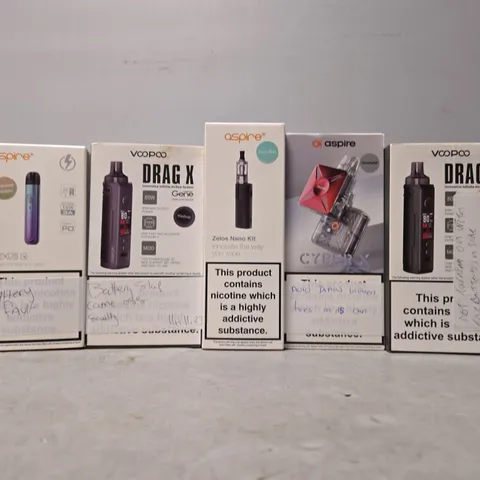 BOX OF APPROXIMATELY 15 ASSORTED E-CIGARETTES TO INCLUDE - ASPIRE , VOOPOO