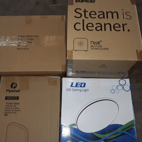 UNPROCESSED PALLET OF ASSORTED ITEMS TO INCLUDE EU ARY AIR FRYER, STEEL PET STAIRS AND LED CEILING LIGHT