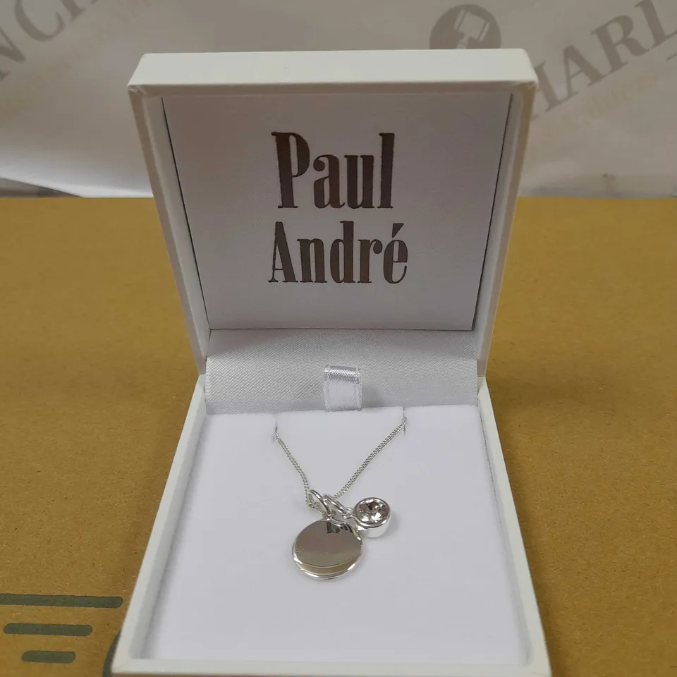 BOXED PAUL ANDRE SILVER EFFECT SPARKLE STONE NECKLACE