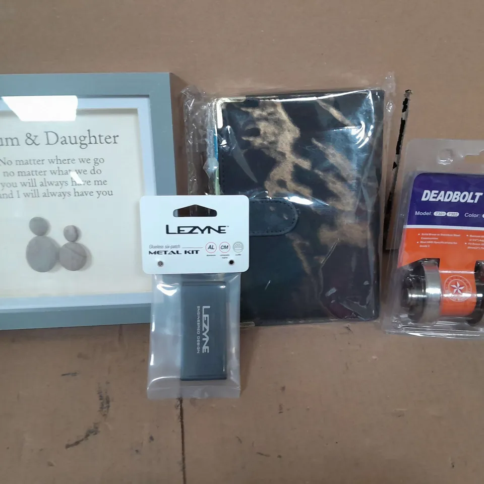 APPROXIMATELY 20 ASSORTED HOUSEHOLD ITEMS TOO INCLUDE  MUM AND DAUGHTER FRAME, LEZYNE, DEADBOLT LOCK   , ETC 