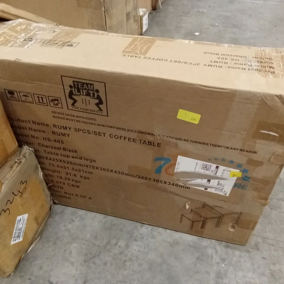 BOXED RUMY 3PC COFFEE TABLES - CHARCOAL BLACK (1 BOX)