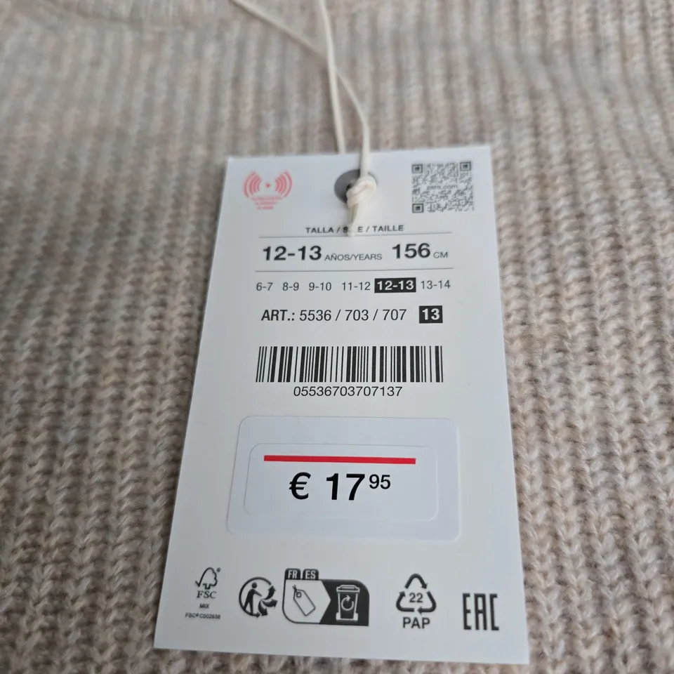ZARA KIDS KNIT JUMPER - BEIGE, SIZE 12-13 YEARS