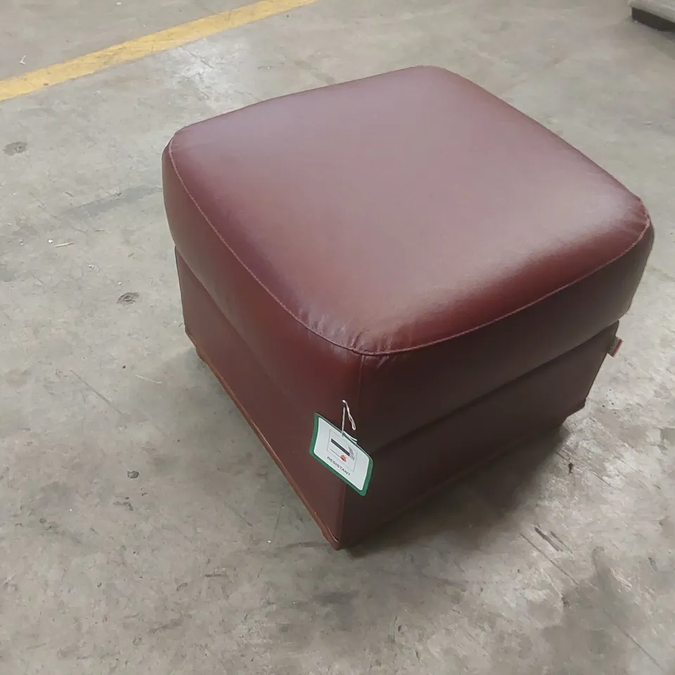 ITALIAN LEATHER FOOTSTOOL POUFFE CUBE BURGANDY