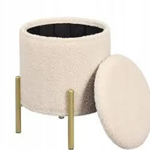 BOXED UPHOLSTERY FABRIC STORAGE STOOL - BEIGE