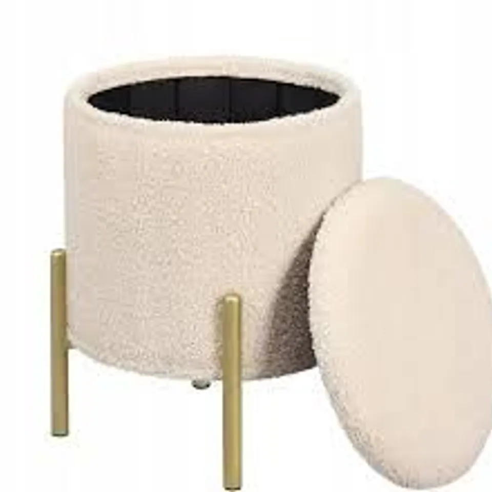 BOXED UPHOLSTERY FABRIC STORAGE STOOL - BEIGE