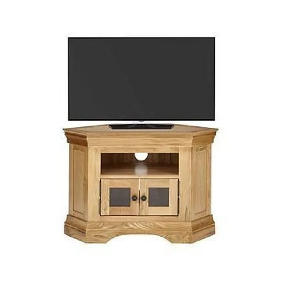 BOXED GRADE 1 CONSTANCE OAK READY ASSEMBLED CORNER MEDIA UNIT (1 BOX) RRP £389.99