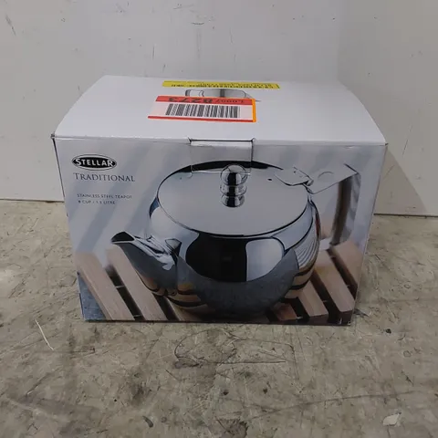 BOXED STELLAR TRADITIONAL 1.5L STAINLESS STEEL TEA POT 