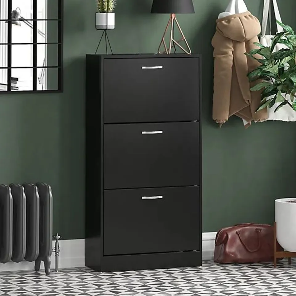BOXED VIDA 3 DRAWER SHOE CABINET - BLACK (1 BOX)