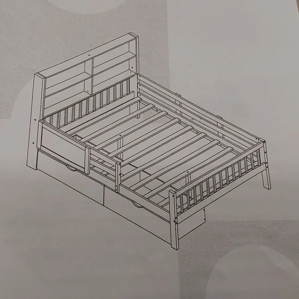 BOXED BED FRAME WITH SHELF & DRAWERS - WHITE, DOUBLE (2 BOXES)