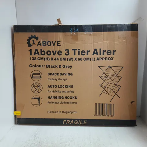1ABOVE 3-TIER AIRER CLOTHES DRYING RACK β BLACK & GREY, SPACE-SAVING FOLDING DESIGN