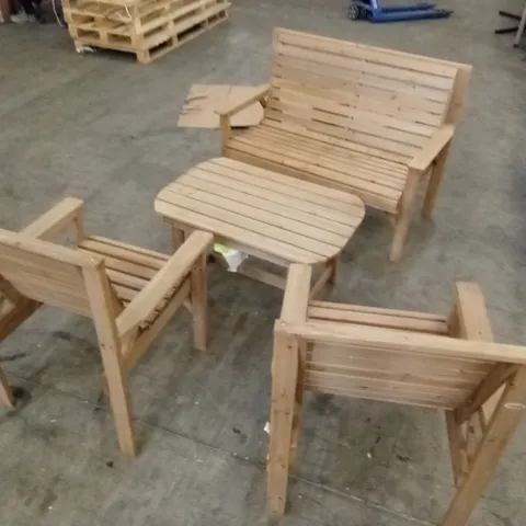 OUTSUNNY 4 SEATER WOODEN GARDEN FURNITURE EMBOSSED FINISH NATURAL WOOD