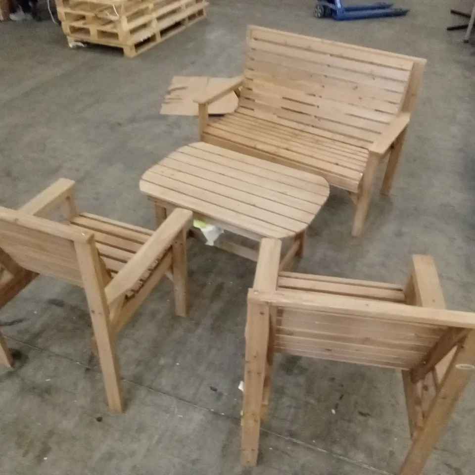 OUTSUNNY 4 SEATER WOODEN GARDEN FURNITURE EMBOSSED FINISH NATURAL WOOD