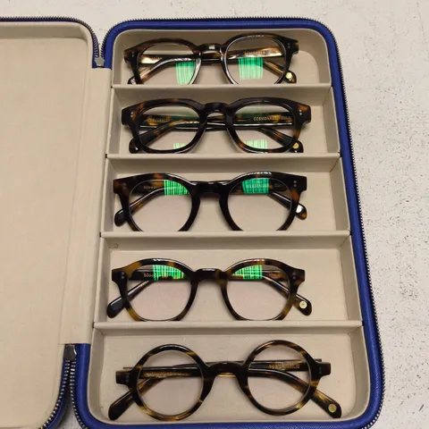 SET OF 5 BLOOBLOOM EYEGLASS FRAMES IN BLUE ZIP CASE