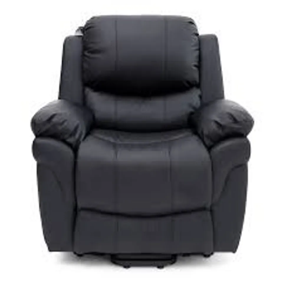 BOXED MADISON BLACK FAUX LEATHER RISE & RECLINE EASY CHAIR (2 BOXES) RRP £539.99