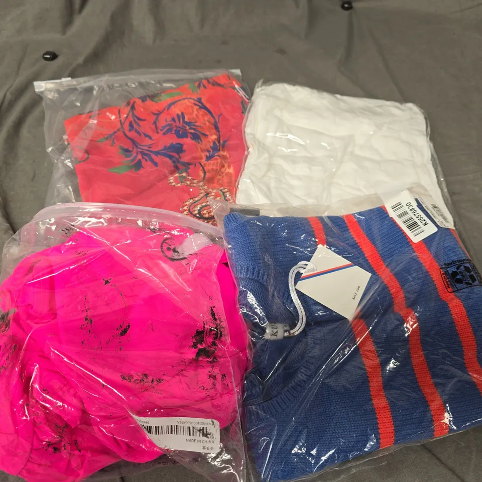 LARGE BOX OF APPROXIMATELY 20 ASSORTED CLOTHING ITEMS IN VARIOUS SIZES, STYLES AND COLOUR 