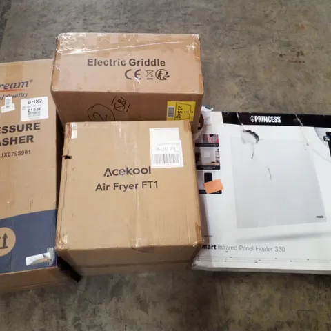 PALLET CONTAINING ASSORTED PRODUCTS INCLUDING PRESSURE WASHER, AIR FRYER, ELECTRIC GRIDDLE & INFRARED PANEL HEATER