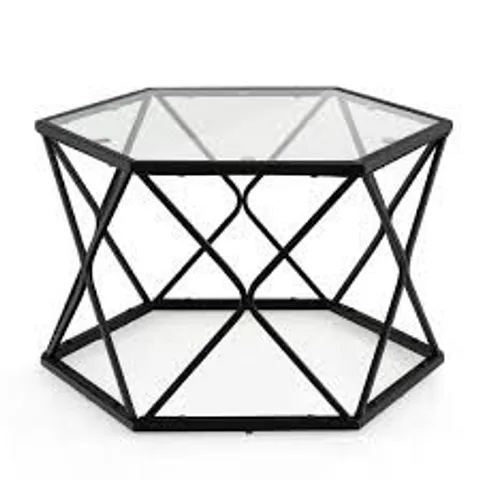 BOXED COSTWAY MODERN ACCENT GEOMETRIC GLASS COFFEE TABLE