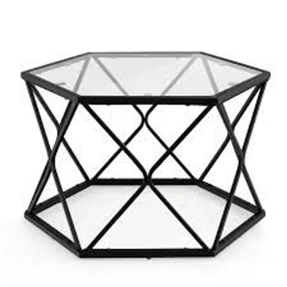 BOXED COSTWAY MODERN ACCENT GEOMETRIC GLASS COFFEE TABLE
