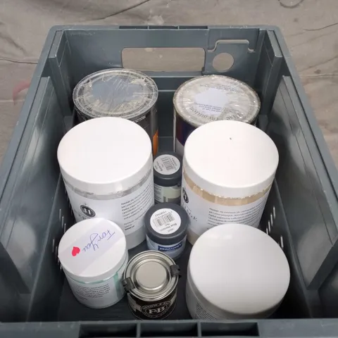 TOTE OF 8 ASSORTED PAINTS TOO INCLUDE JOLY THOMAS , SIKKENS , DULUX TRADE , ETC 